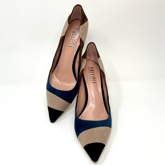 🆕 Billy Ella Patchwork Heel Size 10 Suede Leather Pointed Toe Colorblock Pump - Picture 3 of 13